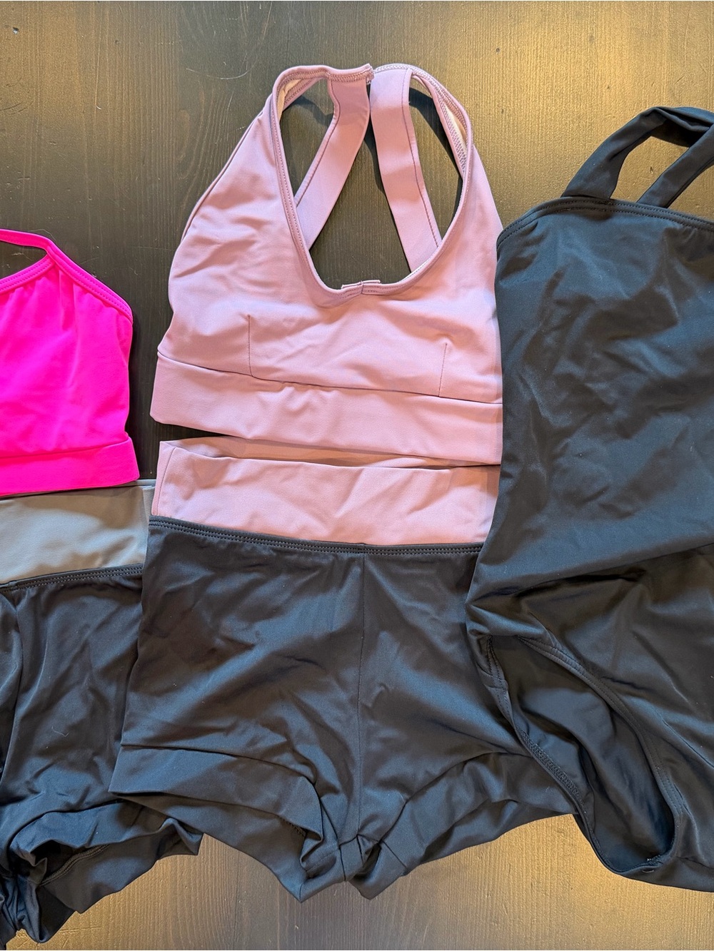 Balera bras (2), shorts (2) and black leotard.  All child medium